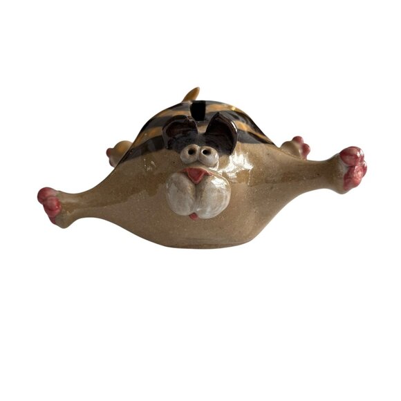 Rare Pamela Eisenmann Signed Puffy Dog Whimsical Piggy Bank Stoneware Folk Art - Picture 4 of 12